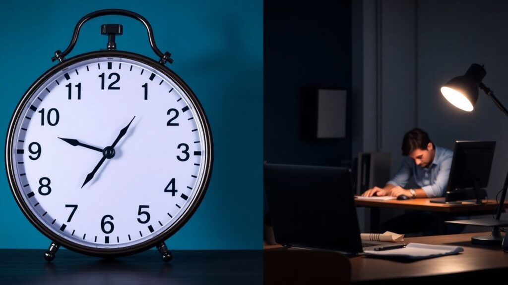 Banco de horas vs horas extras em contraste visual.